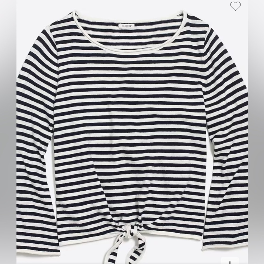 J Crew Navy Striped Boatneck Tie-Front Sweater